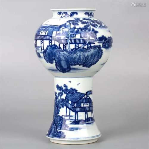 Blue and White Landscape vase with mark Kangxi Year of Qing ...