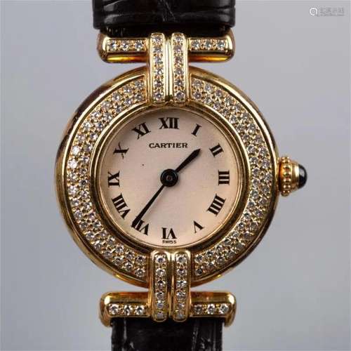 CARTIER COLISEE 18K Gold Watch Back Diamond Quartz
