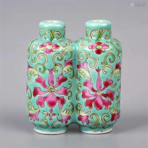 Famille rose Shuanglian snuff bottle with Qianling Year Made...