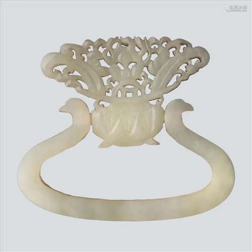 Hollowed out carving Hetian white jade, late Qing Dynasty