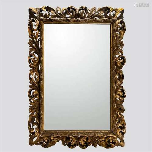 Neoclassical Baroque Gold Foil Hand Carved Wooden Mirror, 19...