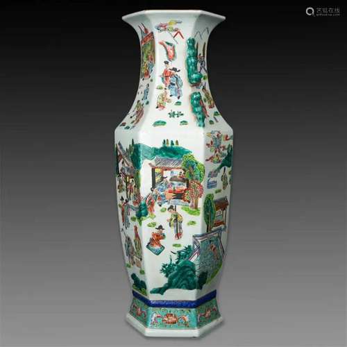 Famille rose hexagonal vase, 20th century