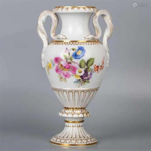 Meissen Porcelain, antique vase with snake handles 27cm 1860...