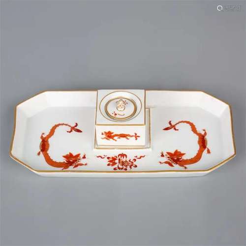 Meissen Porcelain Red Dragon Desk Set