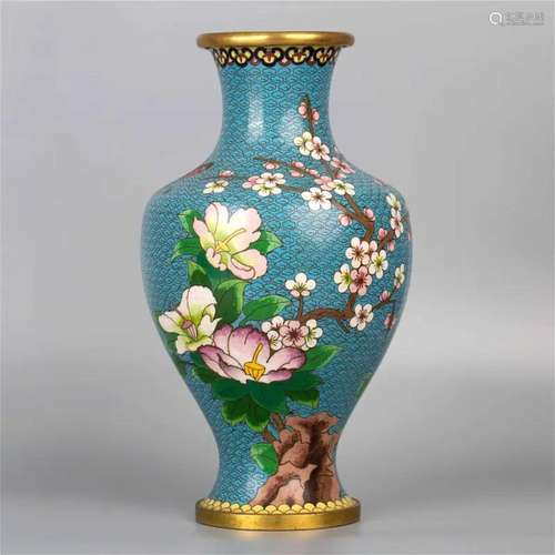 Cloisonne flower vase with plum blossoms