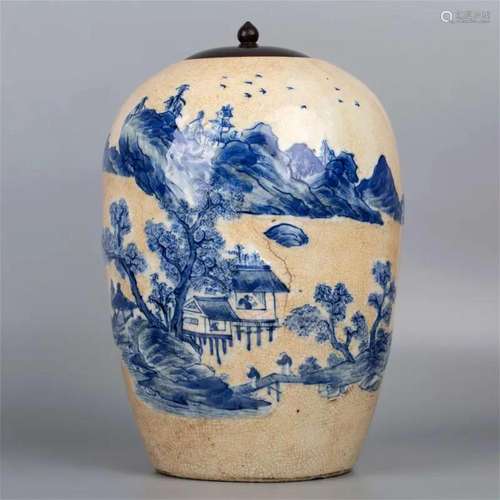 Blue and white wax gourd jar with lid, Xuande year mark