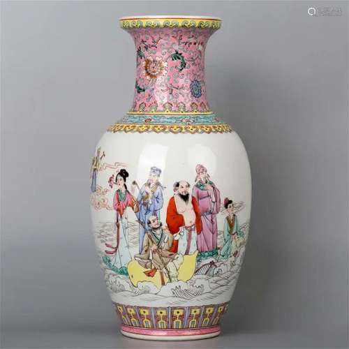 Famille rose Eight Immortals Crossing the Sea vase with Daqi...