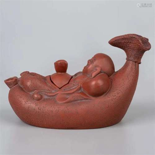 Buddha Statue Yuanbao Carp Zisha Teapot with Shi Dabin mark