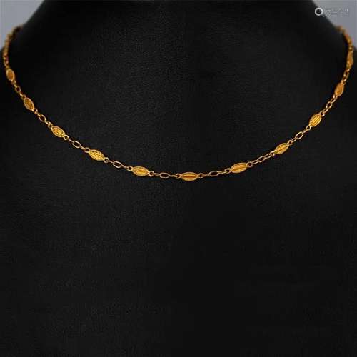 24K pure gold necklace, 8.71g weight, Length about 39cm