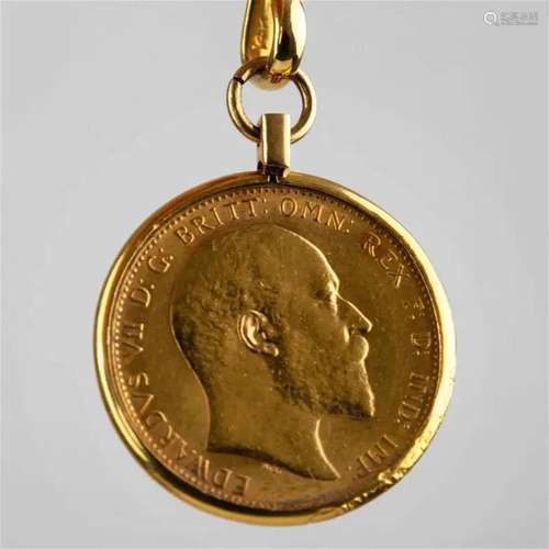 Edward VII 22k gold 8g gold coin 24k gold chain. Weight 18-1...