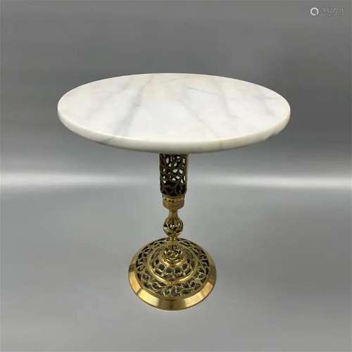 Metal-framed marble-top tea table