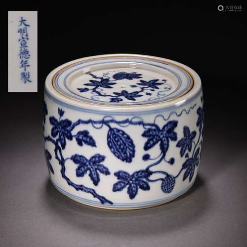 Ming Dynasty Blue and White Flower Cricket Jar