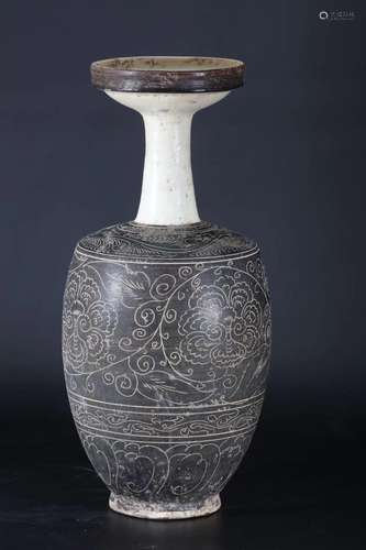 Song Dynasty Cizhou Kiln Black and White Glaze Engraved Peon...