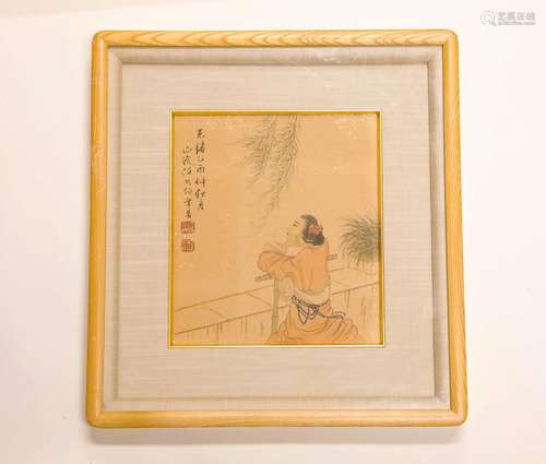 Chinese ink painting, picture of a maid