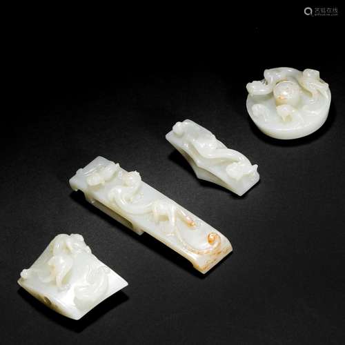 Chinese Pre-Ming Hetian Jade Sword Ornament with Animal Patt...