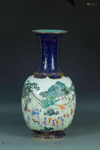 Qing Qianlong powder enamel Baizi making lantern vase