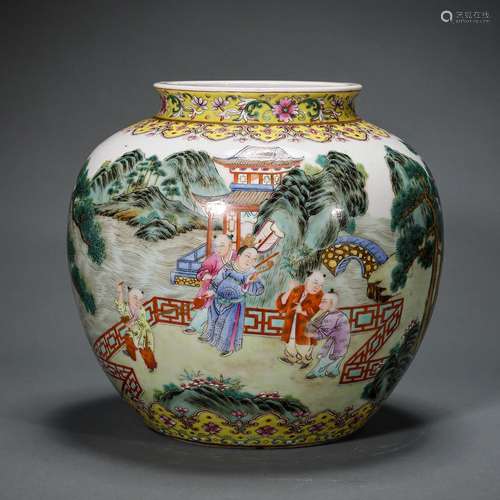 Chinese Qing Dynasty Pastel Boy Play Jar