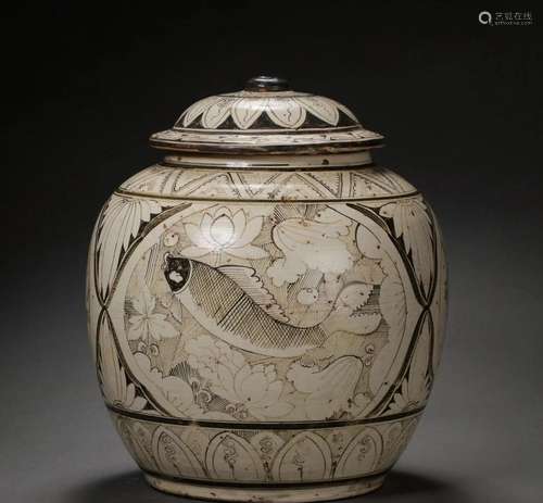 Northern Song Dynasty Cizhou Kiln Covered Jar with Black Flo...