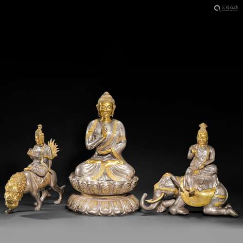 Silver Gilt Triple Treasure Buddha Before Ming Dynasty