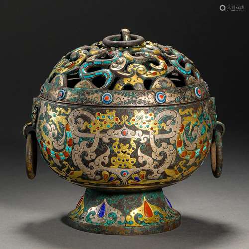 China's pre-Ming Dynasty gold and silver animal pattern arom...