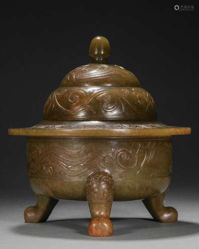 A Hetian Jade Tripod Stove with Beast Patterns or Before Min...