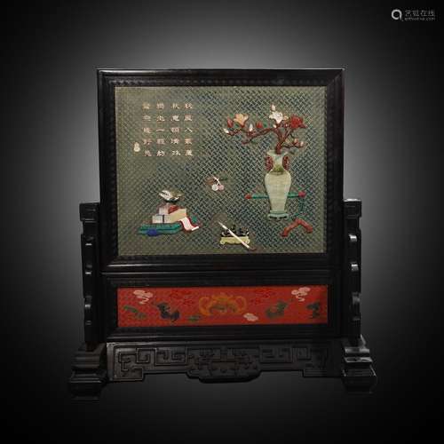 Chinese Qing Dynasty Red Sandalwood Hundred Treasures Inlaid...