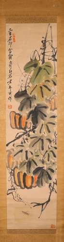 Chinese ink painting, Qi Baishi botanical scroll