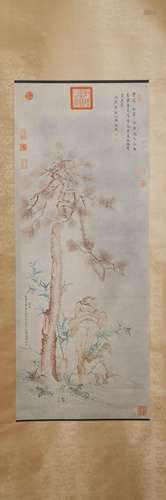 Chinese ink painting, Xu Yang: red pine and yellow stone