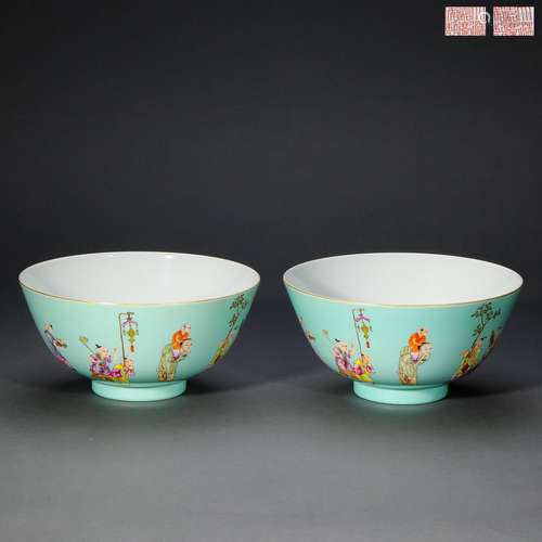 Large Bowl of Pastel Characters in Qing Dynasty