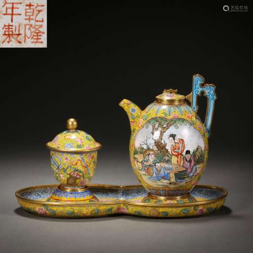 Qing Dynasty painting enamel figure wine set