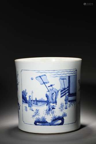 Ming Chongzhen Blue and White Consecrated Character Story Pe...
