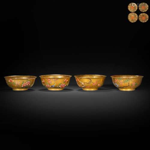 A group of Chinese Qing Dynasty painted plum, orchid, bamboo...
