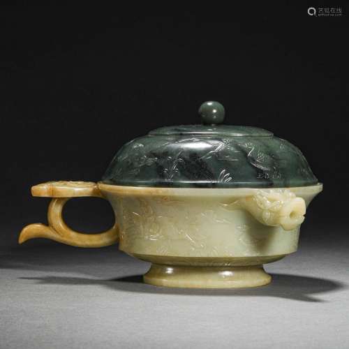 A Hetian Jade Beast Head Covered Bowl of Ming Dynasty or Bef...