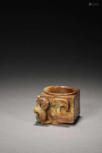 Jade Cong with Embossed Dragon Pattern in Han Dynasty