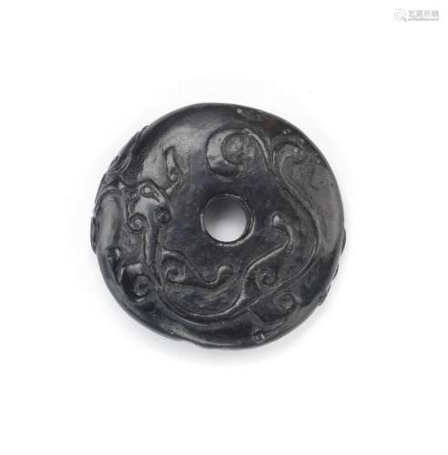 A BLACK JADE 'CHI DRAGON' DISC, BI Song Dynasty