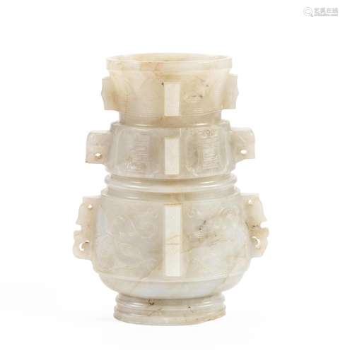 AN ARCHAISTIC PALE CELADON JADE VASE, HU Ming Dynasty