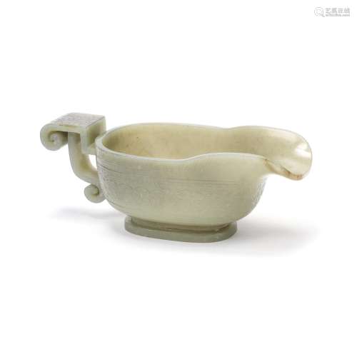 A CELADON JADE ARCHAISTIC POURING VESSEL, YI Ming Dynasty
