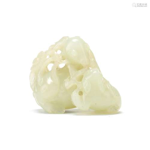 A PALE CELADON JADE 'DEER GROUP' CARVING 18th/19th century