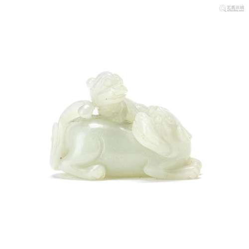 A WHITE JADE 'LIONS' GROUP 19th century