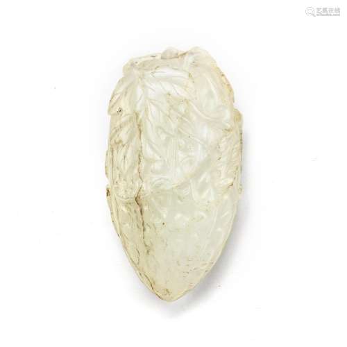 A WHITE JADE 'BITTER MELON' CARVING 19th century
