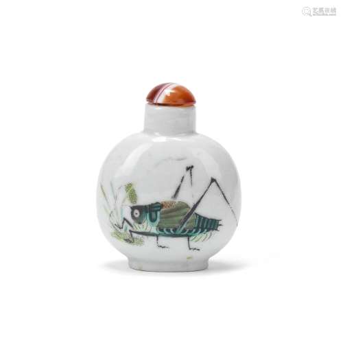 A PORCELAIN 'KATYDID' SNUFF BOTTLE Daoguang four-character m...