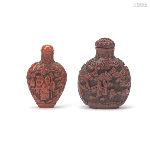TWO CINNABAR LACQUER SNUFF BOTTLES 19th century (4)