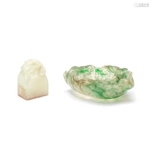 A JADEITE WASHER AND A JADE SEAL Qing Dynasty (2)