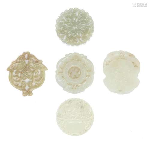 FIVE CIRCULAR JADE PLAQUES 19th/20th Century (5)