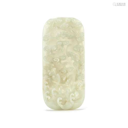 A CARVED PALE CELADON JADE 'BATS' PANEL 19th century