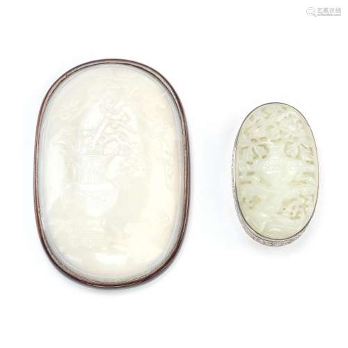 TWO JADE OVAL PLAQUES 18th/19th century (2)