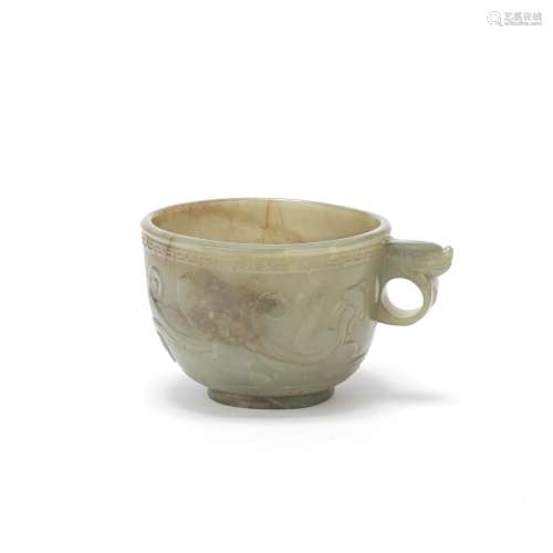A CELADON JADE CUP Early 20th century (2)