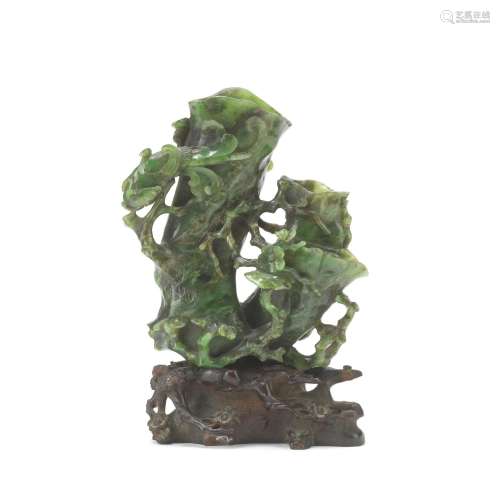 A SPINACH JADE 'PHOENIX AND PLUM TREE' DOUBLE VASE 18th/19th...