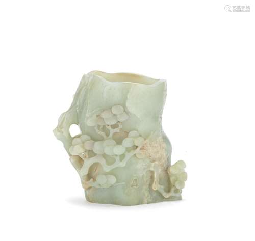 A CARVED JADE 'PINE TRUNK' BRUSHPOT, BITONG 18th/19th centur...