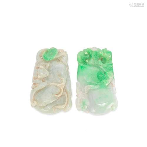 TWO 'DOUBLE GOURD' JADEITE PENDANTS Early 20th century (2)